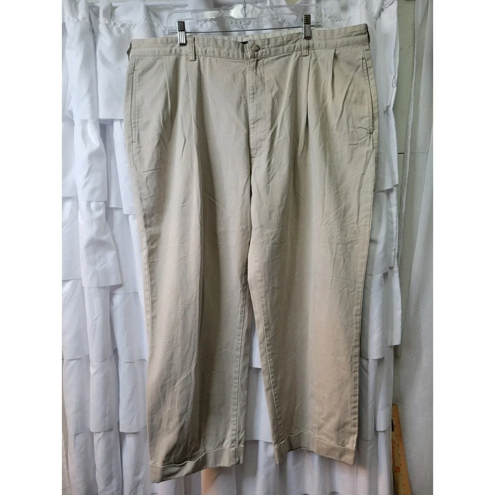 Polo Ralph Lauren Polo Chino Pan Mens 42x27 Khaki Tan Pleated Cuffed Cotton 1931